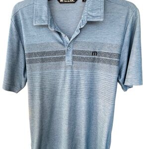 Travis Mathew Sky Blue Polo with Gray Stripes